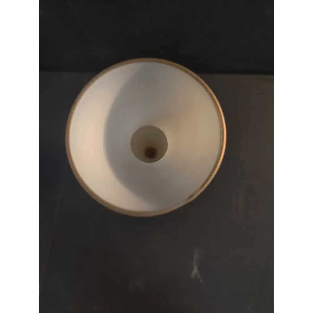 Vintage Frosted Satin Glass Hand Painted Floral Bud Vase Gold Trim